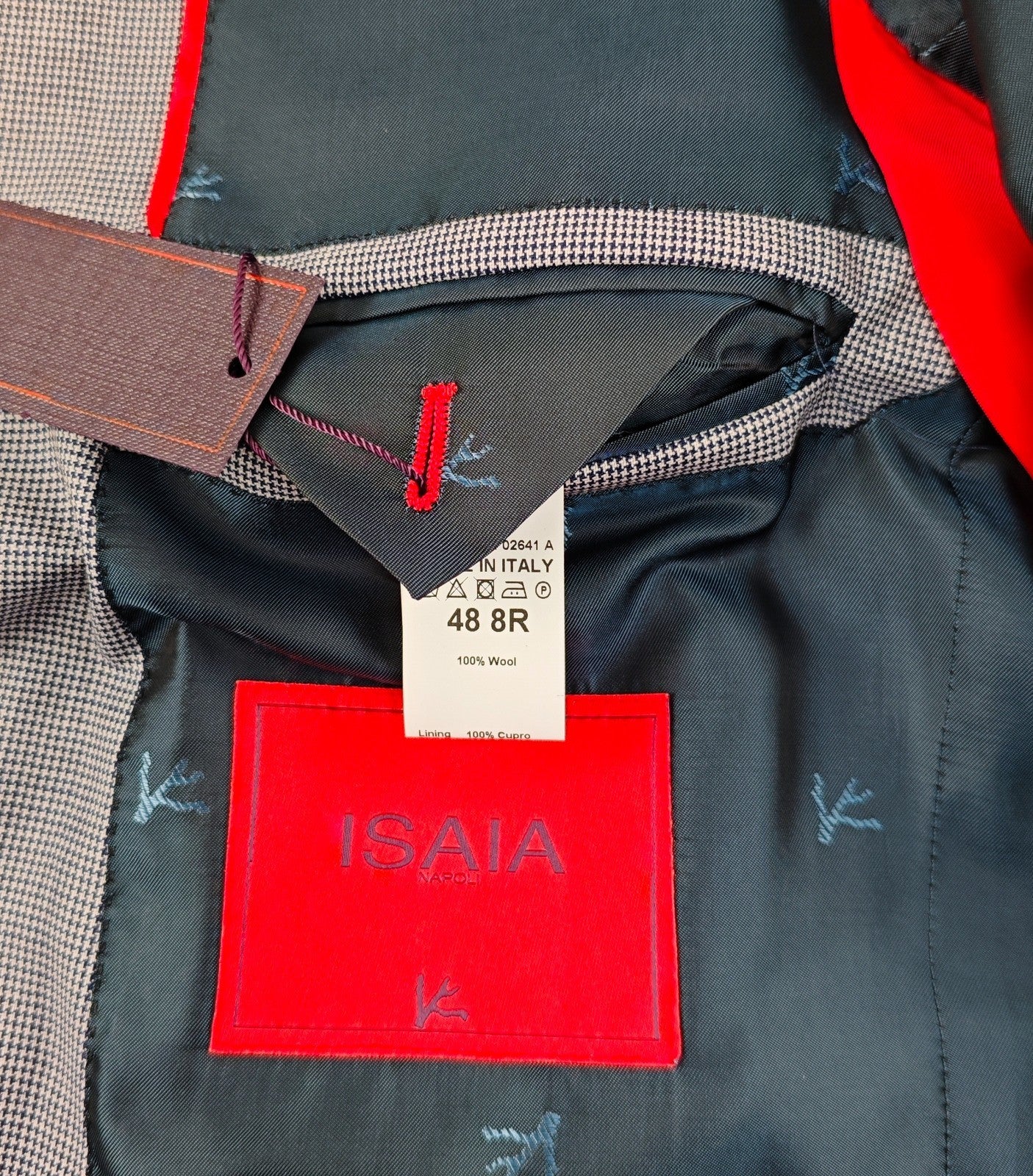 $4850 ISAIA NAPOLI Blue Houndstooth  Sport Coat Fine Wool 38 US / 48 EU 8R