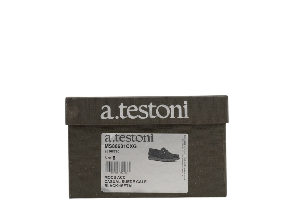 1100$ TESTONI Mocs Acc Casual Suede Calf + Metal Black 8 UK / 9 US / 42 IT