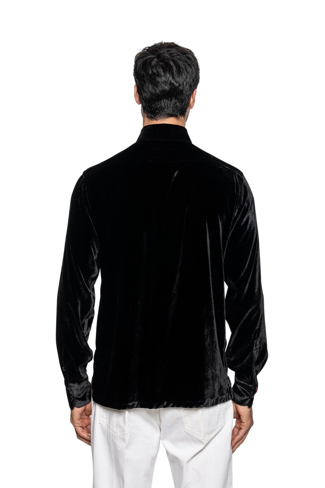 2000$ ITALIAN LUXURY FABIO CAVIGLIA Shirt Lined in Silk Black Velvet / Silk Sz M