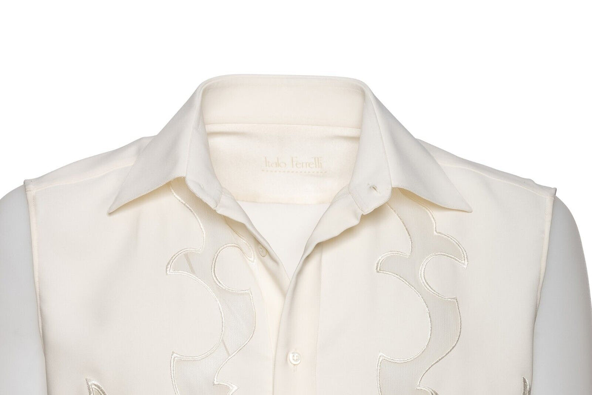 1400$ ITALO FERRETTI Shirt Vest Embroidered "VEIL" 100% Silk COMO Size L BIJAN
