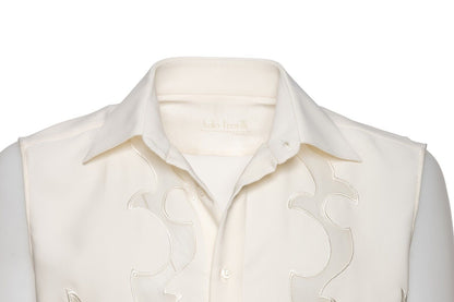 1400$ ITALO FERRETTI Shirt Vest Embroidered "VEIL" 100% Silk COMO Size L BIJAN