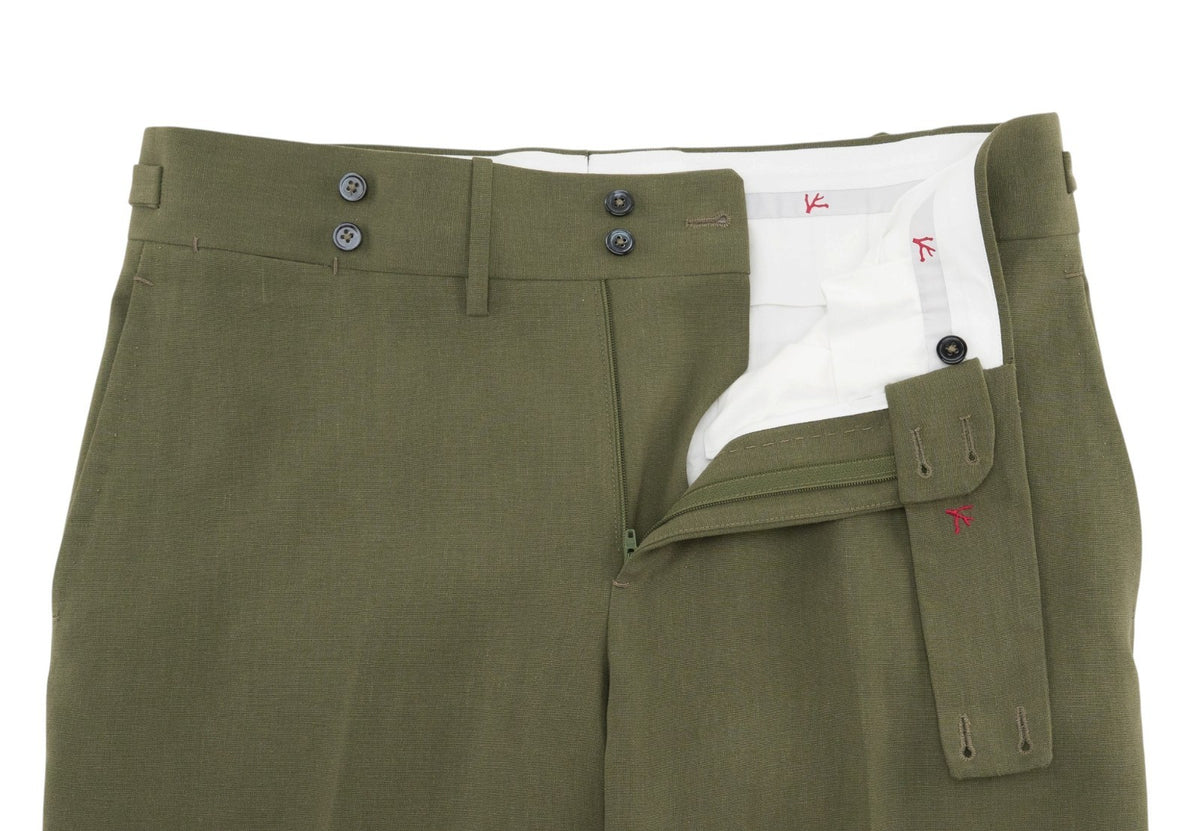 $8395 ISAIA "Domenico" Green Double Breasted Suit 100% Linen 40 US / 50 EU  7C