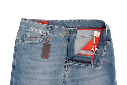 690$ ISAIA NAPOLI Light Blue Denim Jeans Trousers Pant Regular Cotton