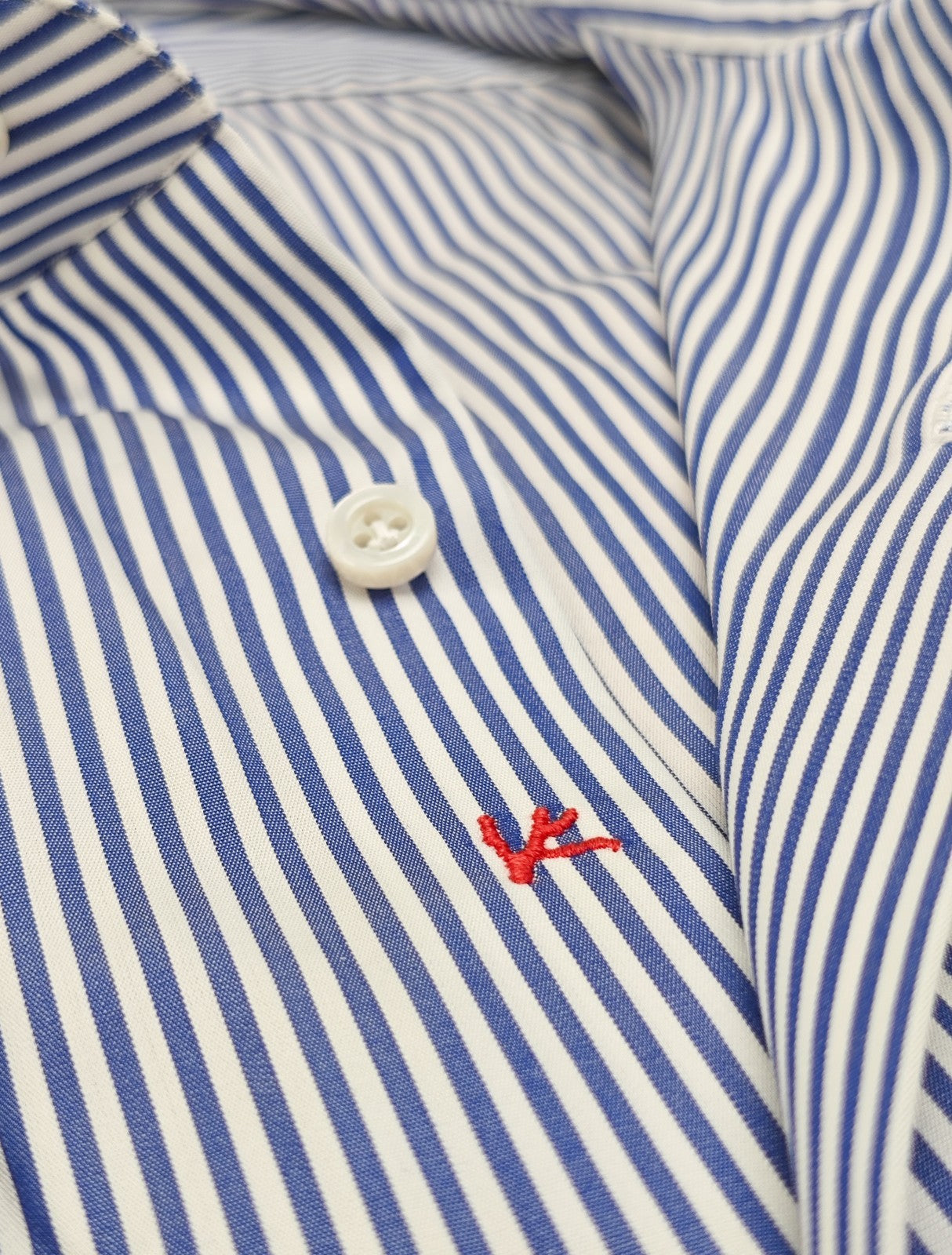 730$ ISAIA NAPOLI "Mix" Dress Shirt Blue Striped Oxford Cotton 17.5 - 44