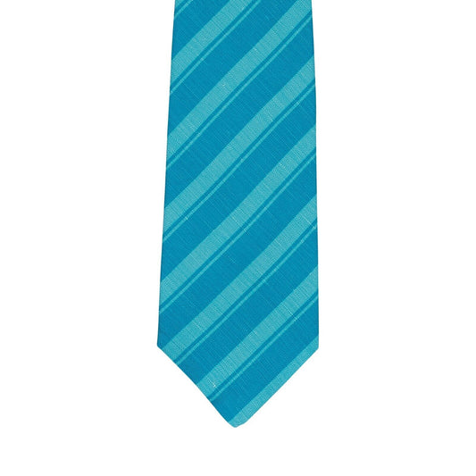 $330 KITON NAPOLI 7 - Fold Tie Regimental Blue Silk / Linen 148cm - 8.5cm