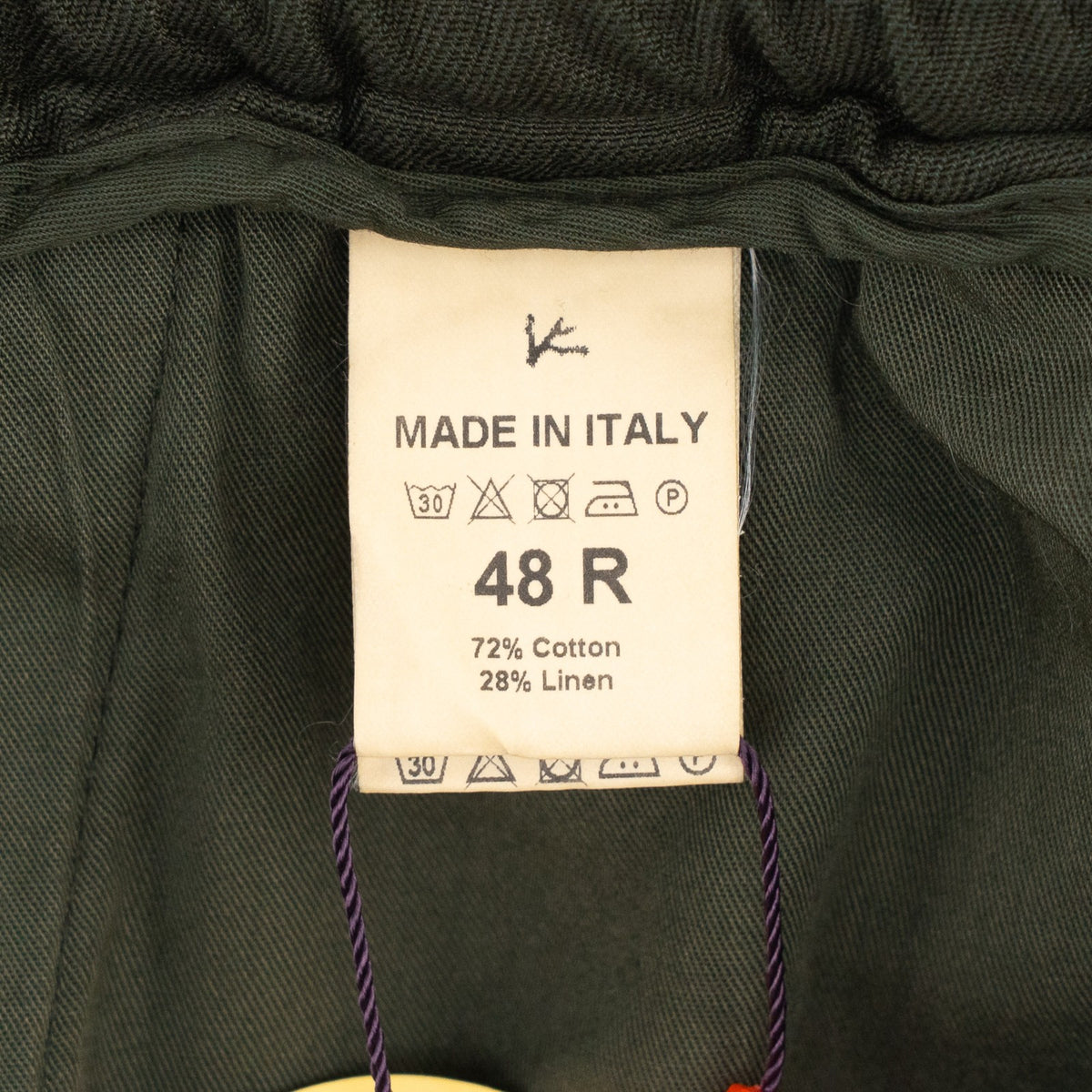1150$ ISAIA NAPOLI Dark Green Drawstring Pant Regular Cotton-Linen 32 US /48 EU