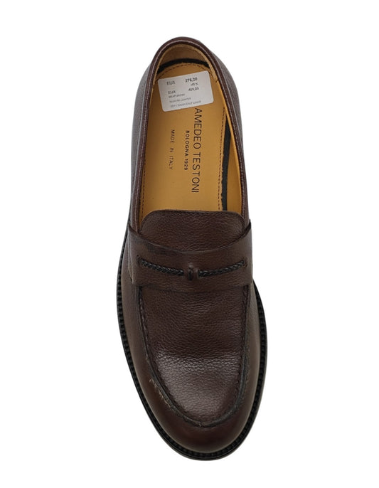 $1200 TESTONI "Numana" Loafer Shoes Soft Grain Calf Brown Cigar