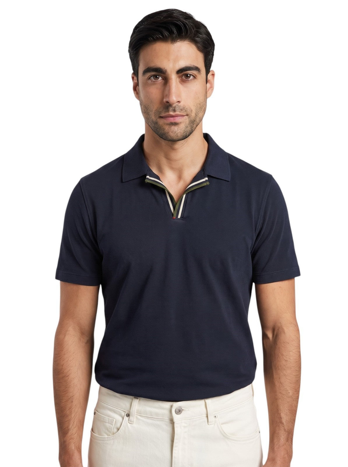 625$ ISAIA NAPOLI Blue Navy Polo Short Sleeve Piquet Cotton Size M