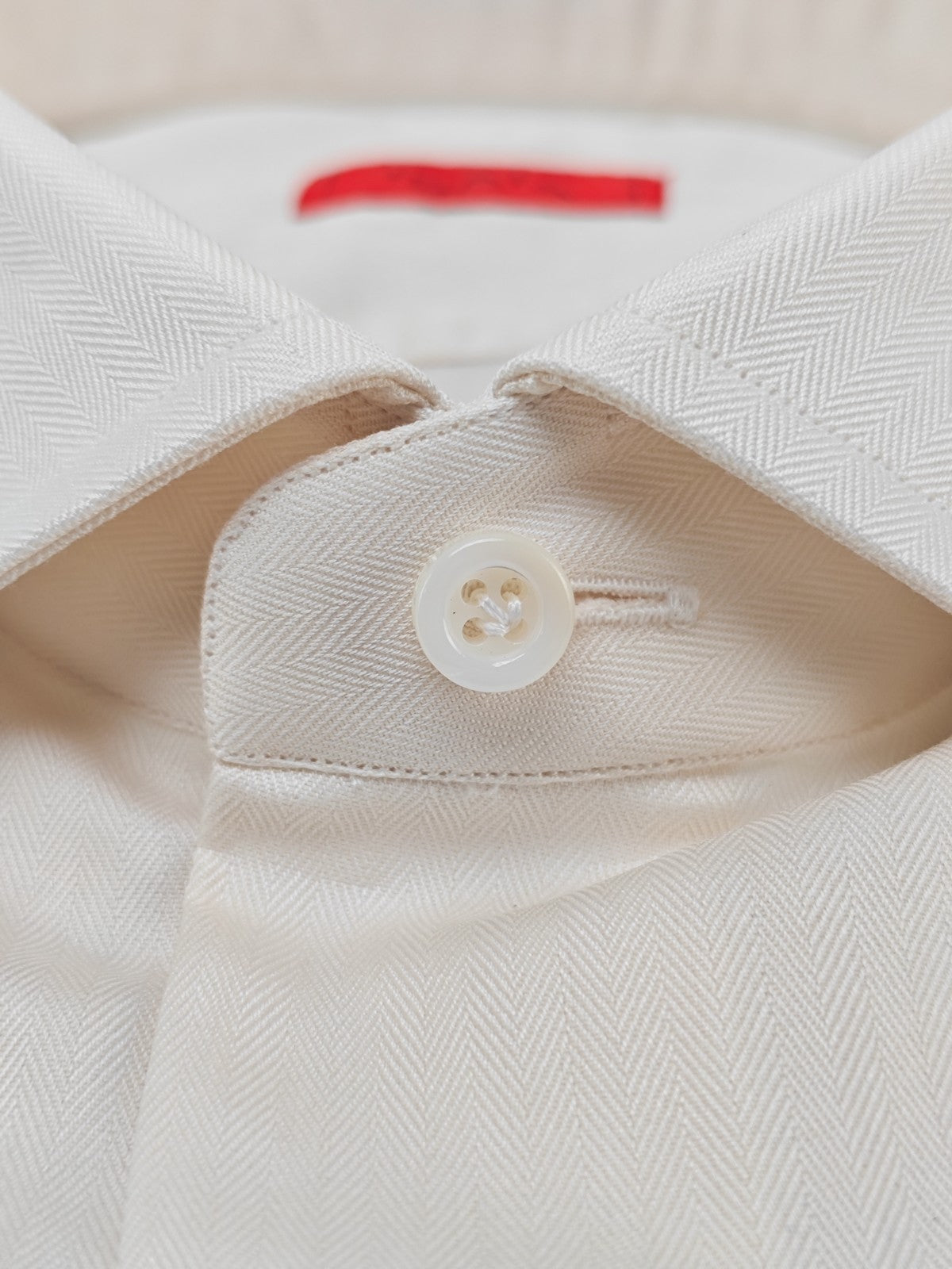 780$ ISAIA NAPOLI Dress Shirt Ivory Herringbone Medium Cotton 16 - 41  4F