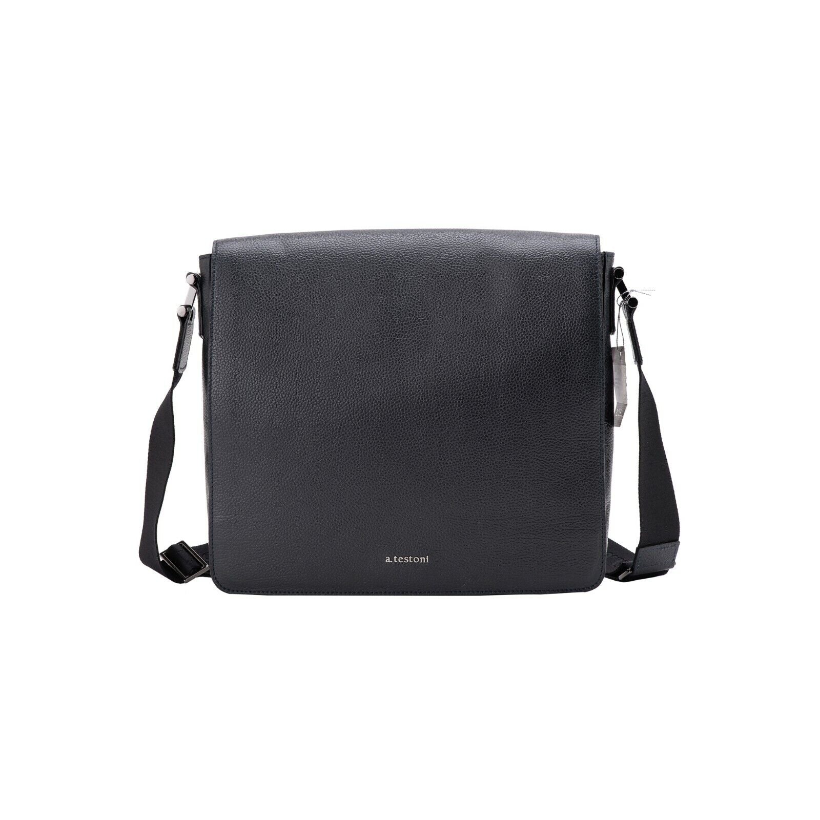 $890 Testoni Bologna Messenger Bag / Work Bag Blue Navy Grain Calf