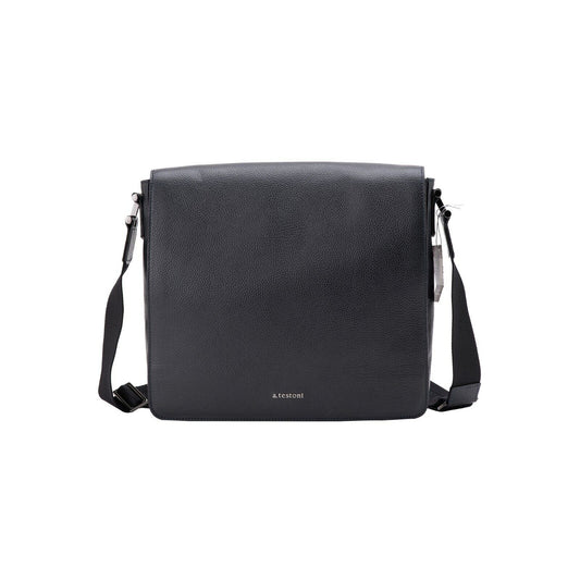 $890 Testoni Bologna Messenger Bag / Work Bag Blue Navy Grain Calf