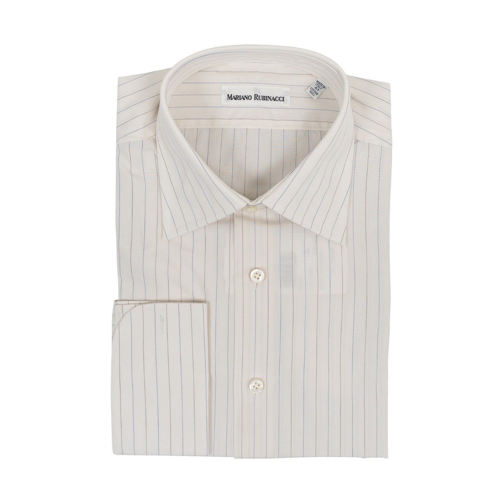 520$ RUBINACCI NAPOLI Ivory Hand-Sewn Striped Shirt Cotton Classic Fit   8U