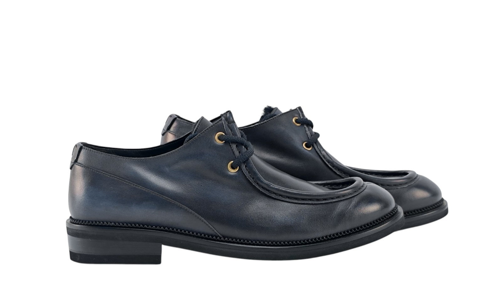 1200$ TESTONI Derby Moc-Toe Shoes Blue Calf & Wool Lining 8 UK / 9 US / 42 IT