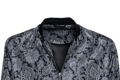 2000$ ITALO FERRETTI Bomber Jacket Gray "DAMASK" 100% Silk  42 US / 52 EU BIJAN