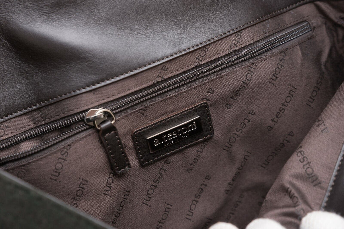 $820 Testoni Bologna Messenger Bag Backpack Loden Wool + Tosco Calf 