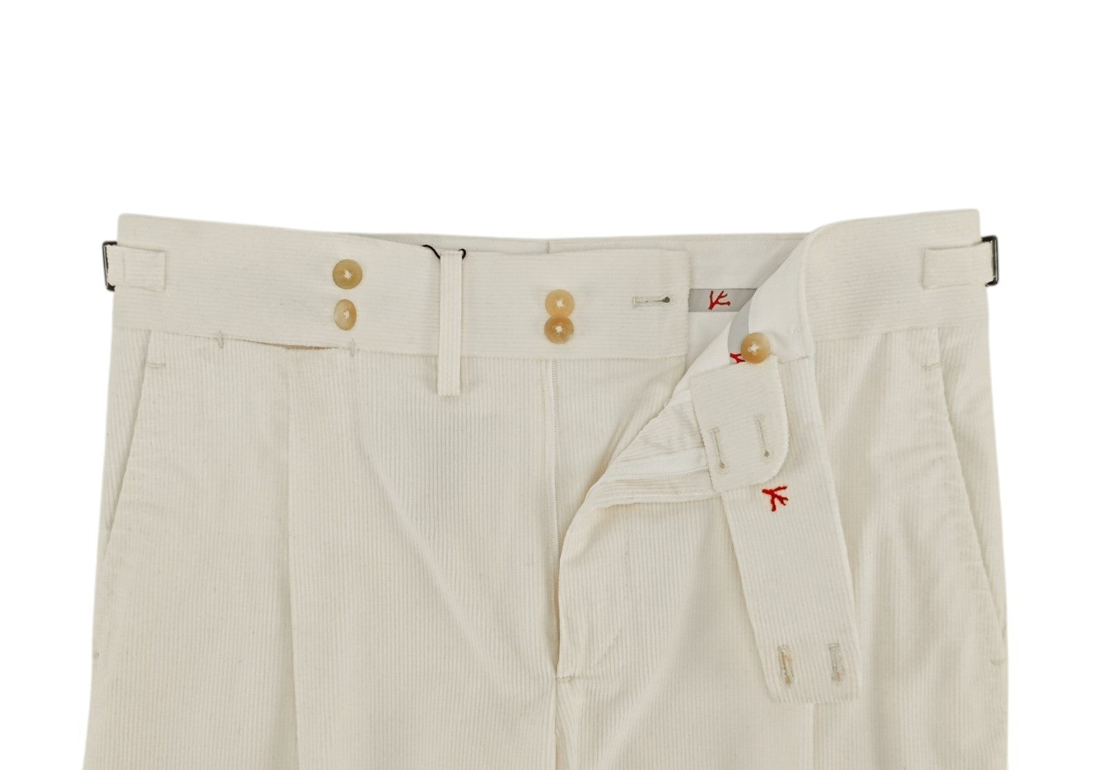 1350$ ISAIA "Casalnuovo" Ivory Dress Pant Corduroy Cotton Wool 34 US / 50 EU