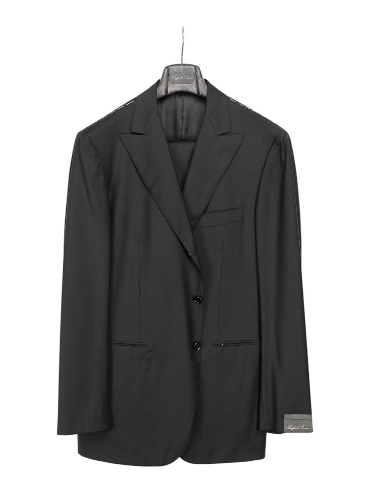 $2200 RAFFAELE CARUSO Black Peak Suit LORO PIANA Wool 130's  44 US / 54 EU