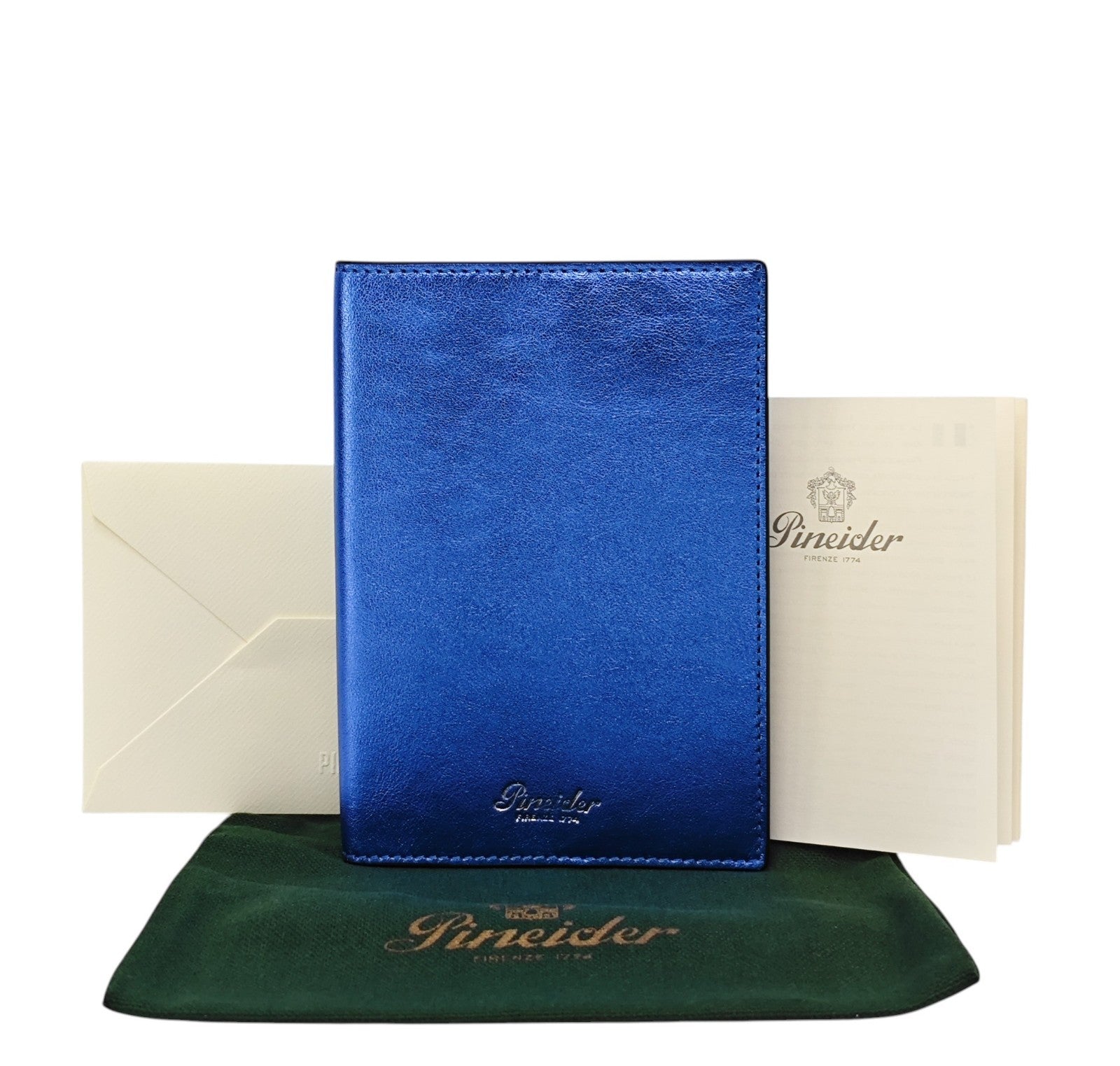 220$ PINEIDER FIRENZE 1774 "Metro Smooth" Passport Holder Calf Laminated Blue
