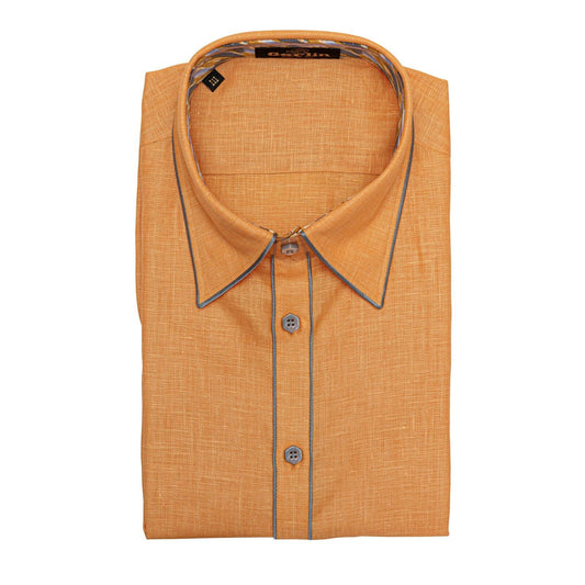 ITALIAN LUXURY 950$ GERLIN Shirt Short Sleeve Orange Linen + Silk 