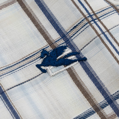 500$ ETRO MILANO Shirt Checks Blue Brown Button Down Linen Cotton Size 16.5 - 42