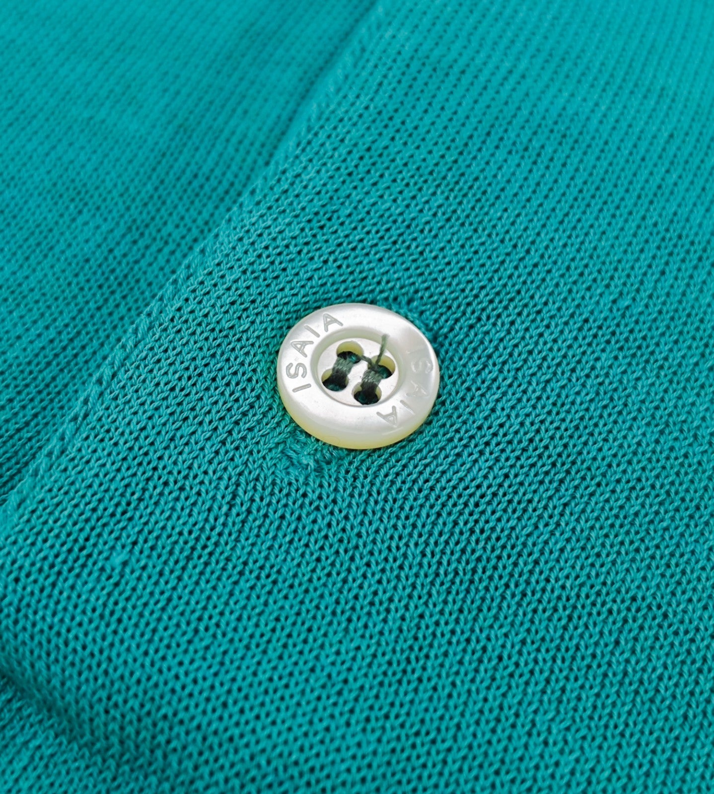 1150$ ISAIA NAPOLI Turquoise Polo Sweater Short Sleeve Knit Cotton Size L