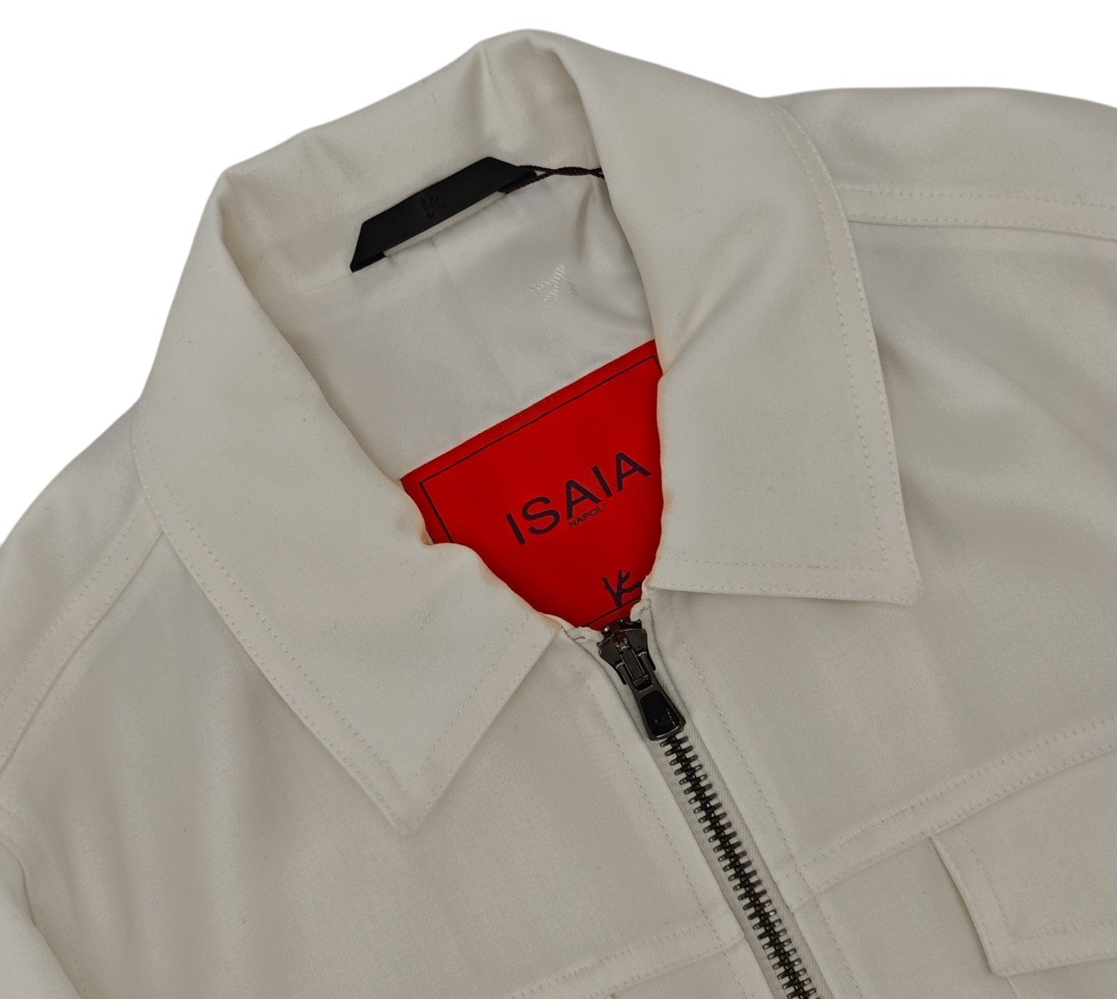 $3450 ISAIA NAPOLI ivory Collared Zip Trucker Jacket Wool 36 US / 46 EU