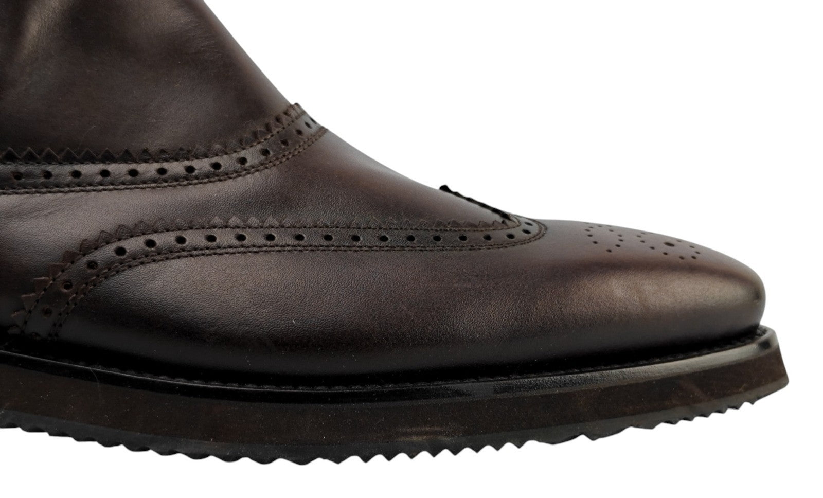 1400$ TESTONI Cigar Chelsea Boot Brogue Antique Calf  8 UK / 9 US / 42 IT