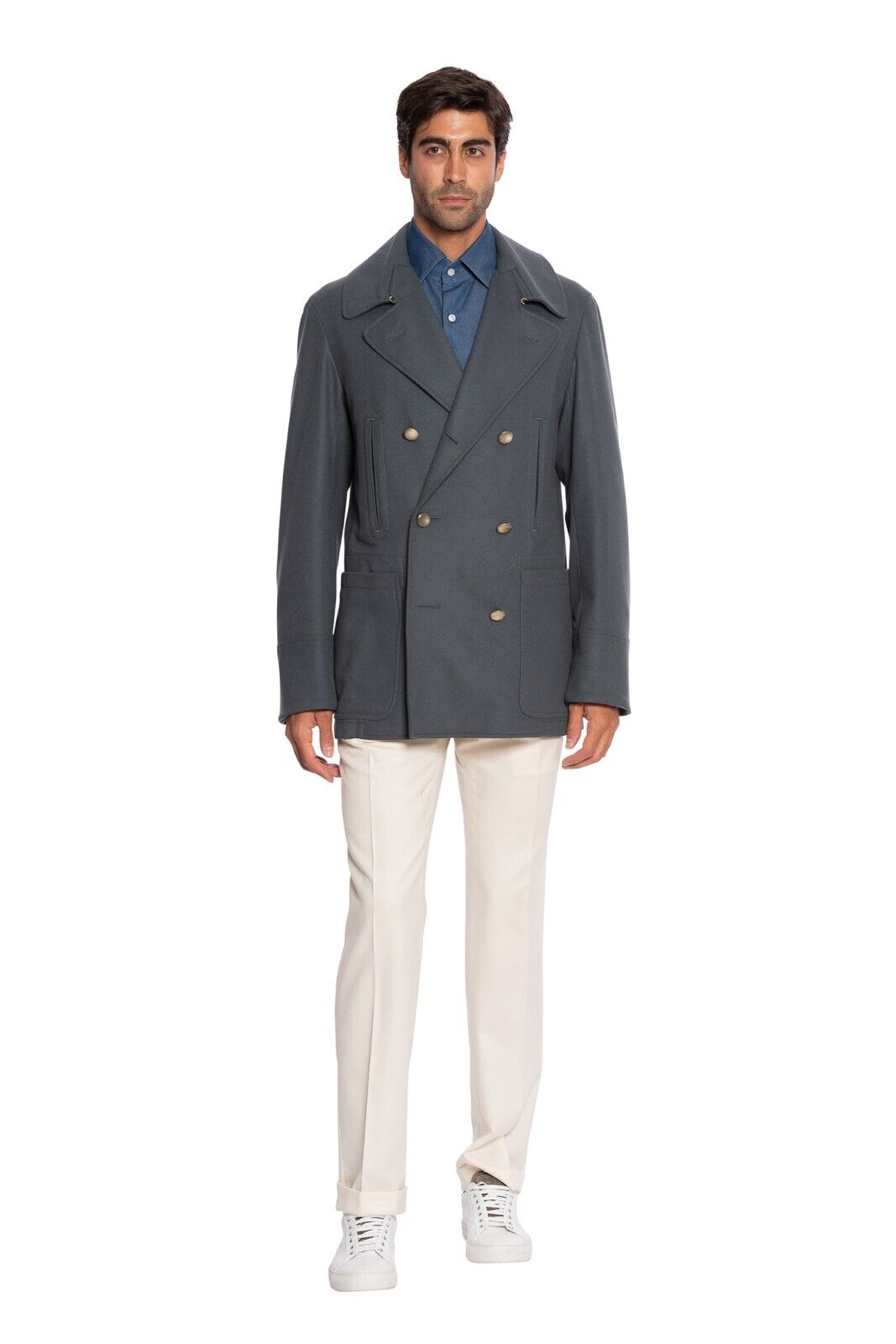 $1800 BOGLIOLI Double Breasted Blue Peacoat Coat Wool Cashmere 38 US / 48 EU