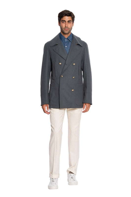 $1800 BOGLIOLI Double Breasted Blue Peacoat Coat Wool Cashmere 38 US / 48 EU