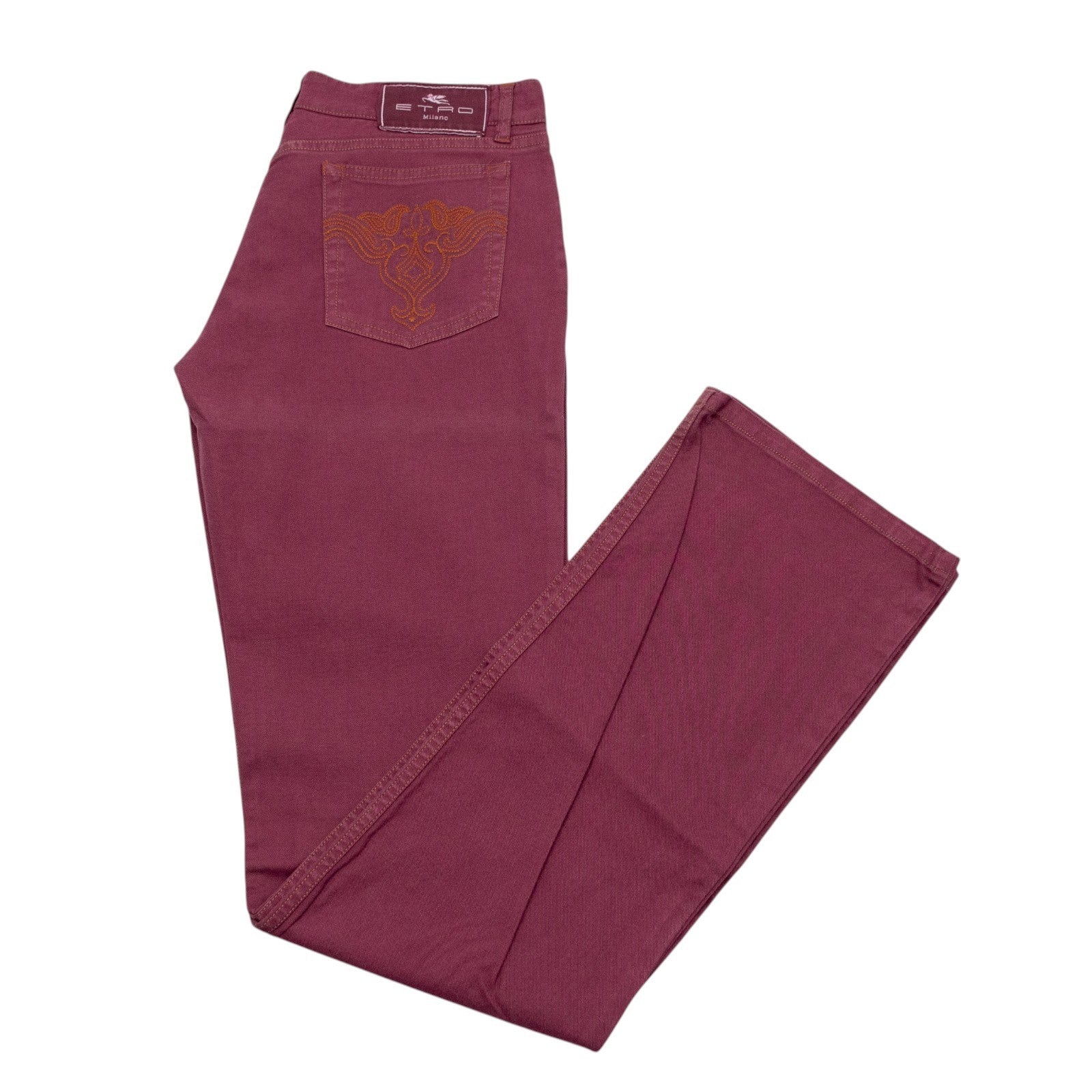 850$ ETRO MILANO Washed Wine Cotton Denim Regular Slim Straight - Made in Italy