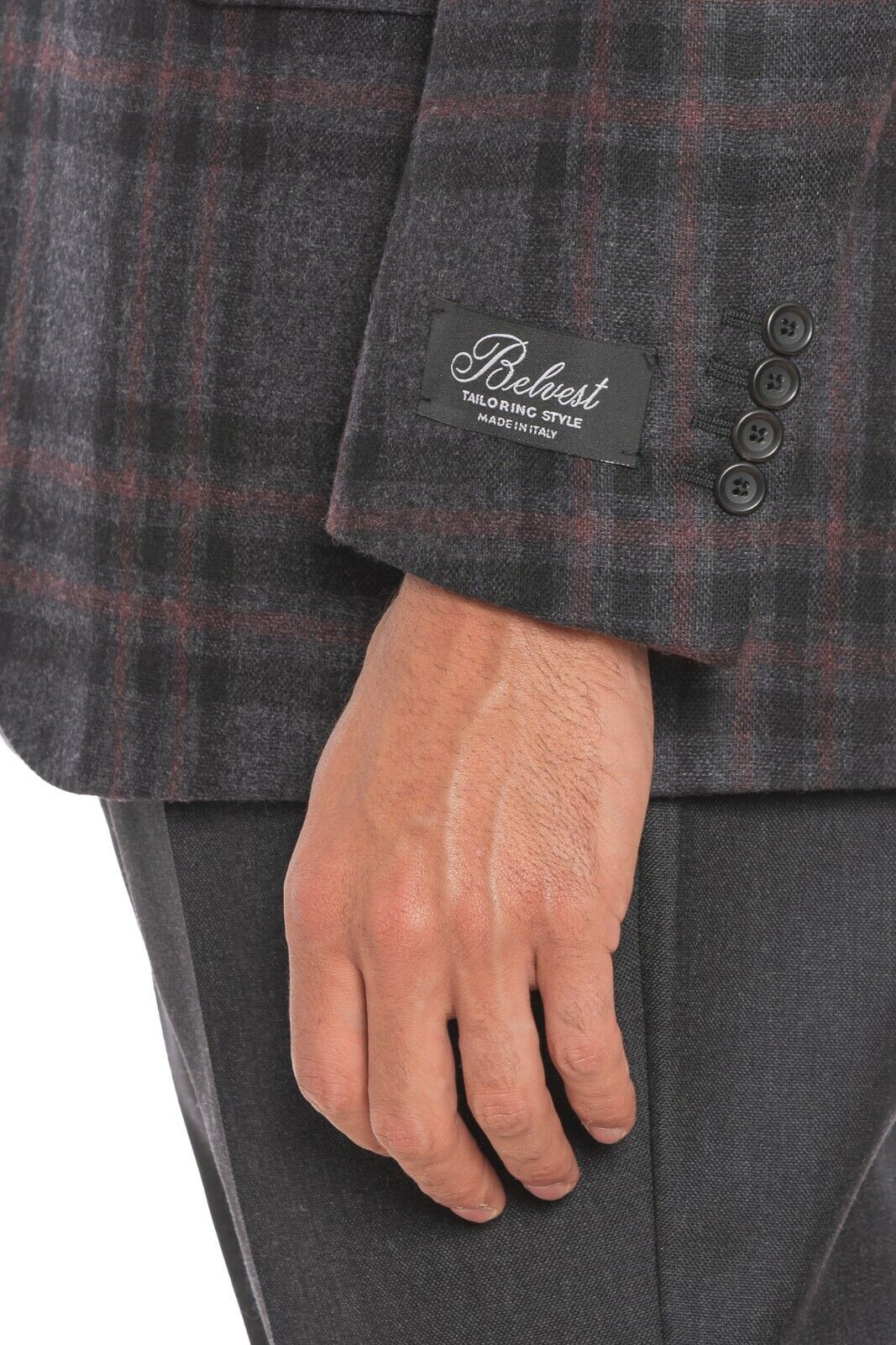 $2390 BELVEST Dark Gray Flannel Wool Cashmere Check Jacket 40 US / 50 EU Drop 7R