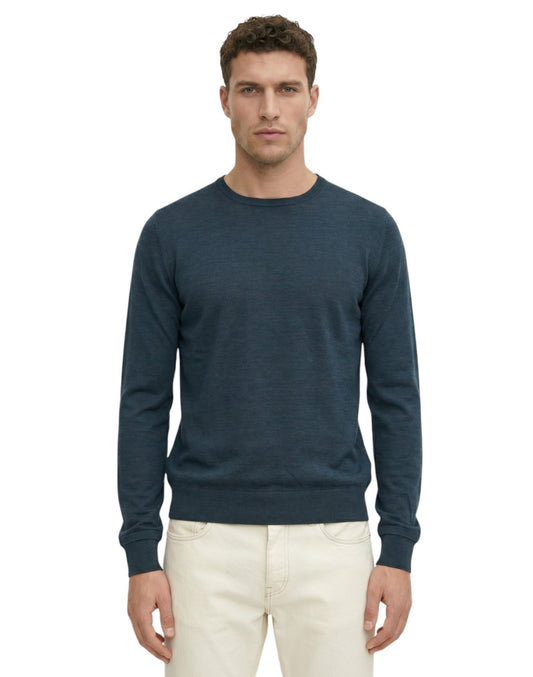 1100$ ISAIA NAPOLI Blue Petroleum Crewneck Sweater Fine Wool Tailored Fit