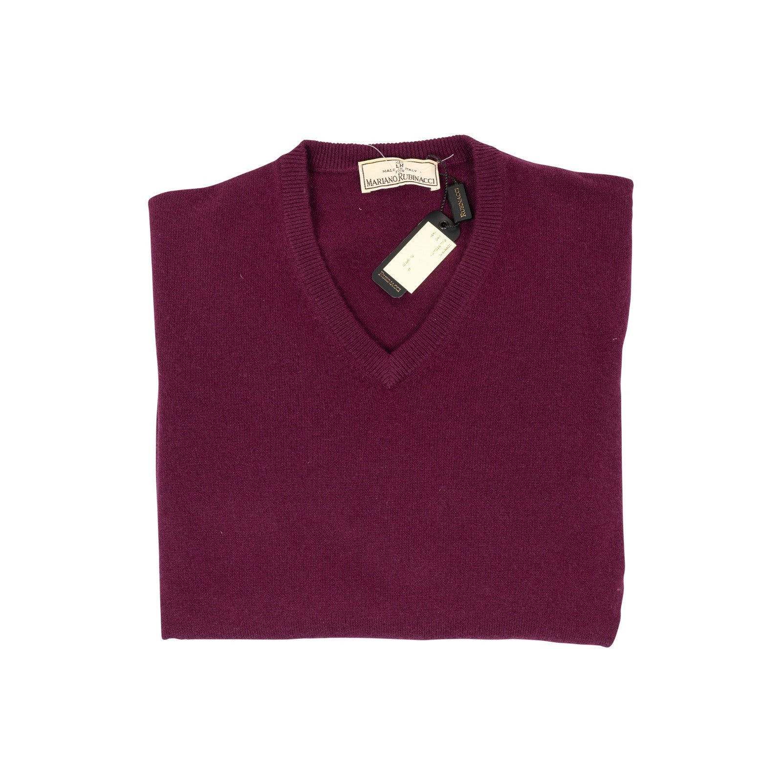 750$ RUBINACCI NAPOLI Eggplant Sweater V-Neck 100% Cashmere 38 US / 48 EU