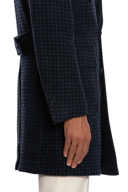 $2950 LUIGI BORRELLI NAPOLI Hand-Sewn Blue Coat Double Breasted Wool Cotton