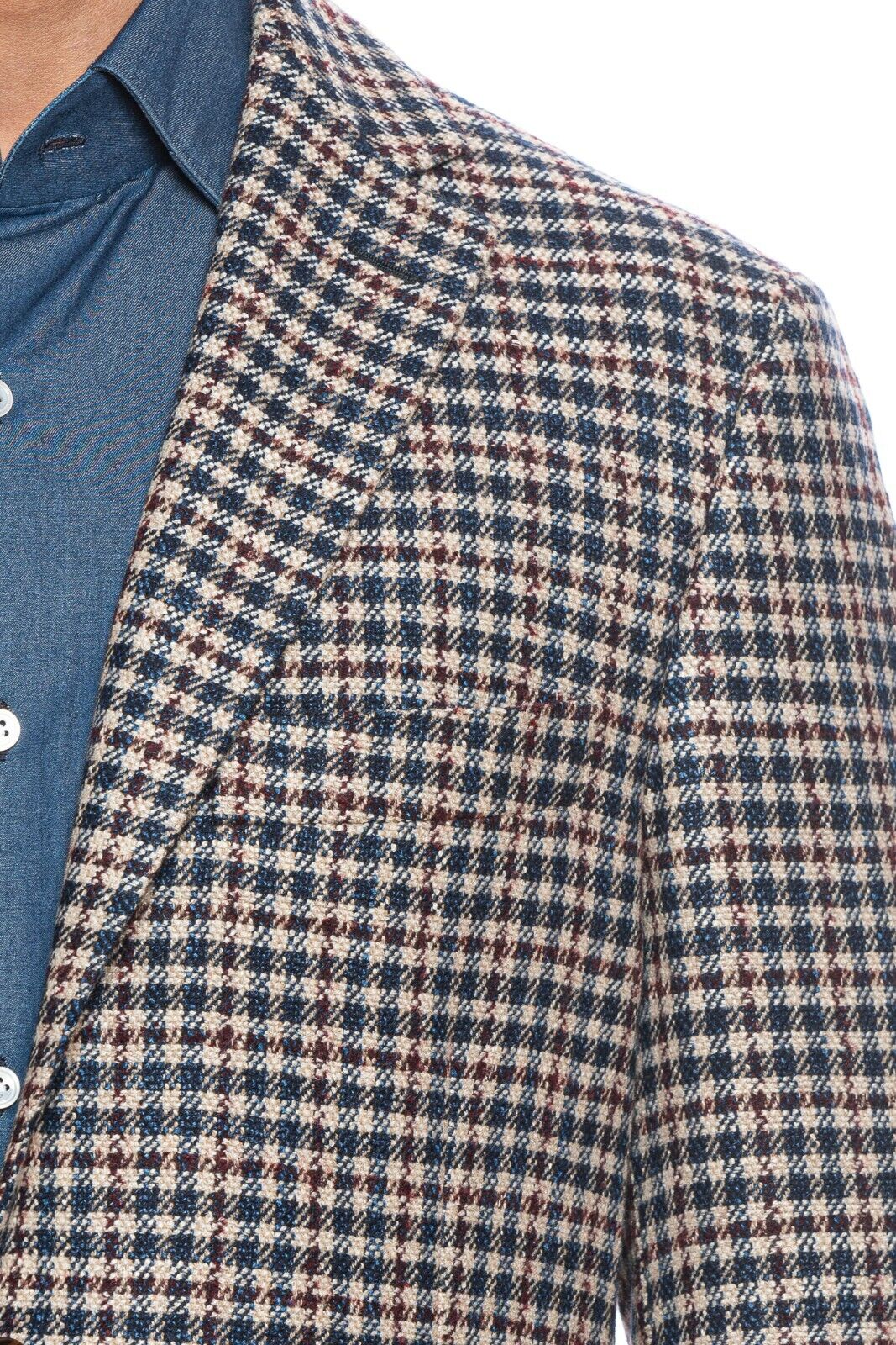 $2085 BELVEST Wool Silk Check Jacket Blazer 40 US / 50 EU Drop 7R   F/W 2018