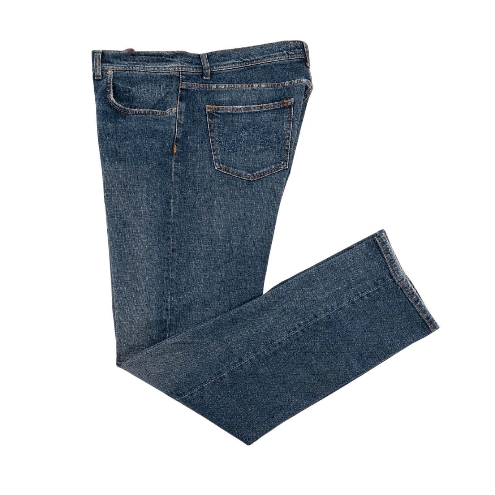 415$ LUIGI BORRELLI NAPOLI Dark Blue Denim Jeans Pant Twill Cotton Made in Italy