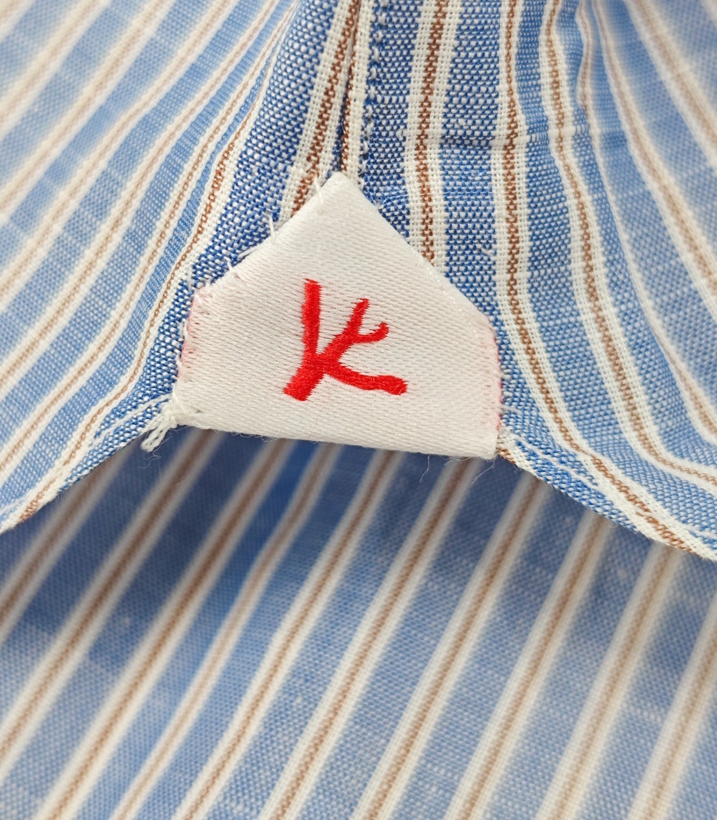 780$ ISAIA NAPOLI "Mix" Blue / White Dress Shirt Striped Cotton Linen 17.5 - 44