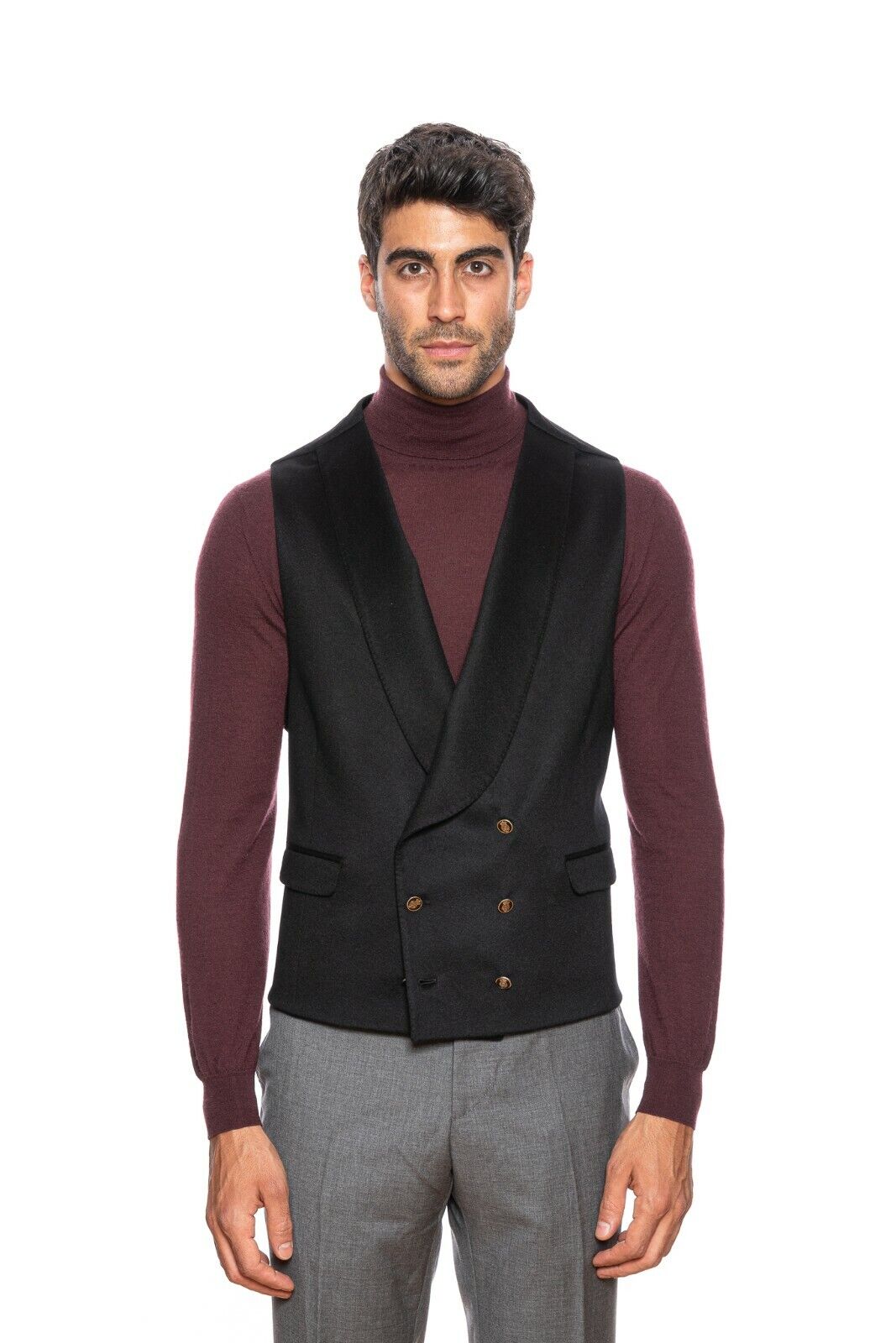 $3050 BELVEST Black Pure Cashmere Jacket + Vest Double Breasted 50 US / 60 EU 6R
