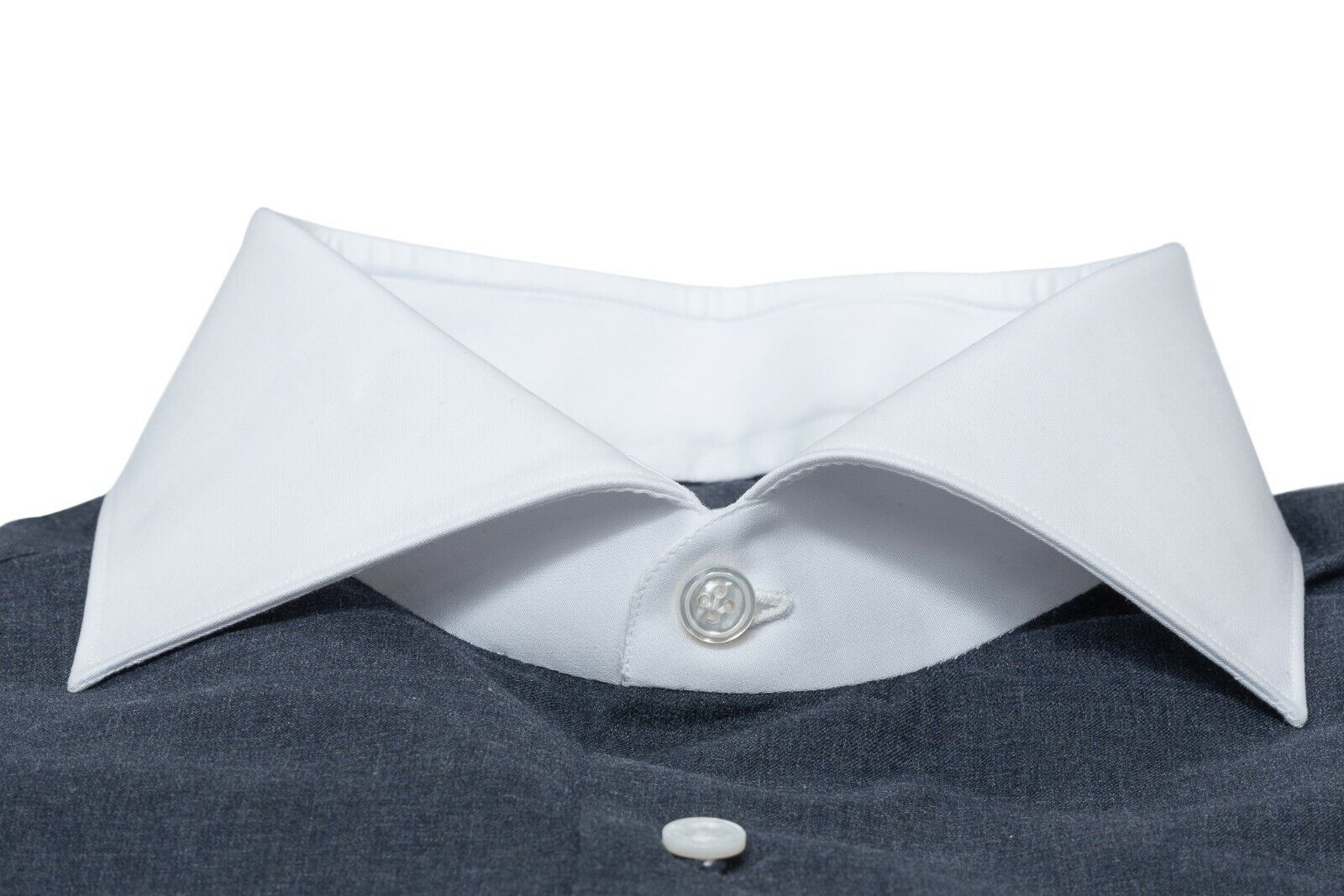 310$ BELVEST by FINAMORE Dark Blue Contrast Collar Shirt 7 Passages Hand-Sewn