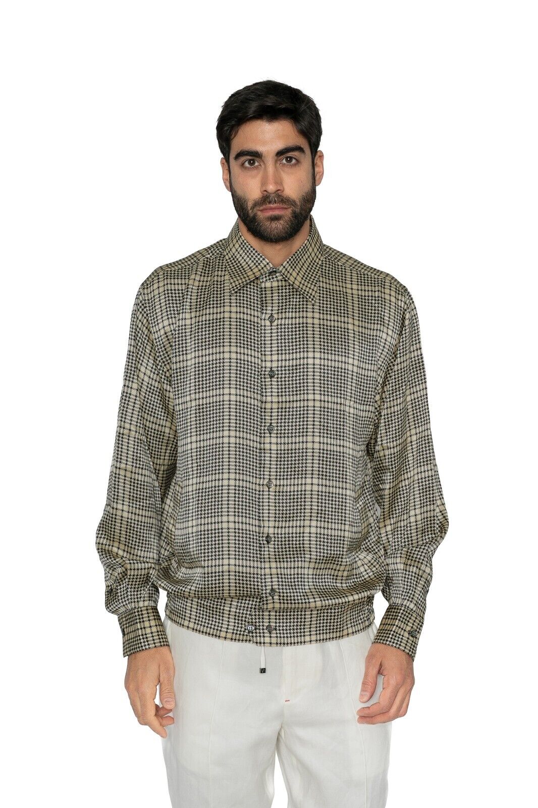 1400$ LUXURY MAROL BOLOGNA Bomber Jacket Shirt Sand 100% SILK Satin  16.5 - 42