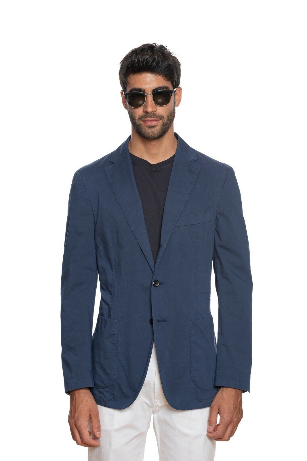 1100$ BELVEST Sartorial Jacket Dark Blue Solid Pure Washed Cotton Drop 7 