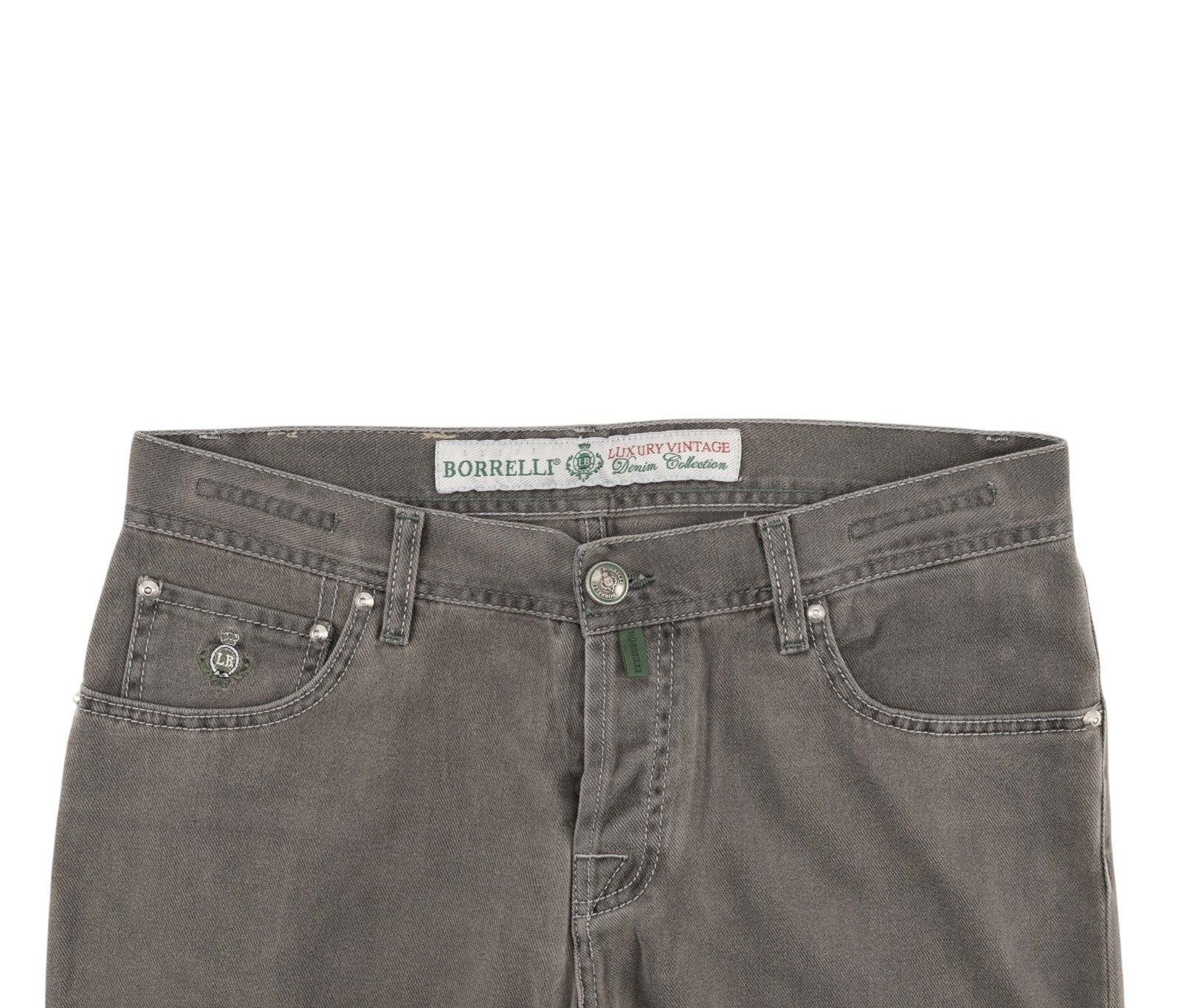 415$ LUIGI BORRELLI NAPOLI Solid Gray Denim Jeans Pant Cotton 34 US / 50 EU