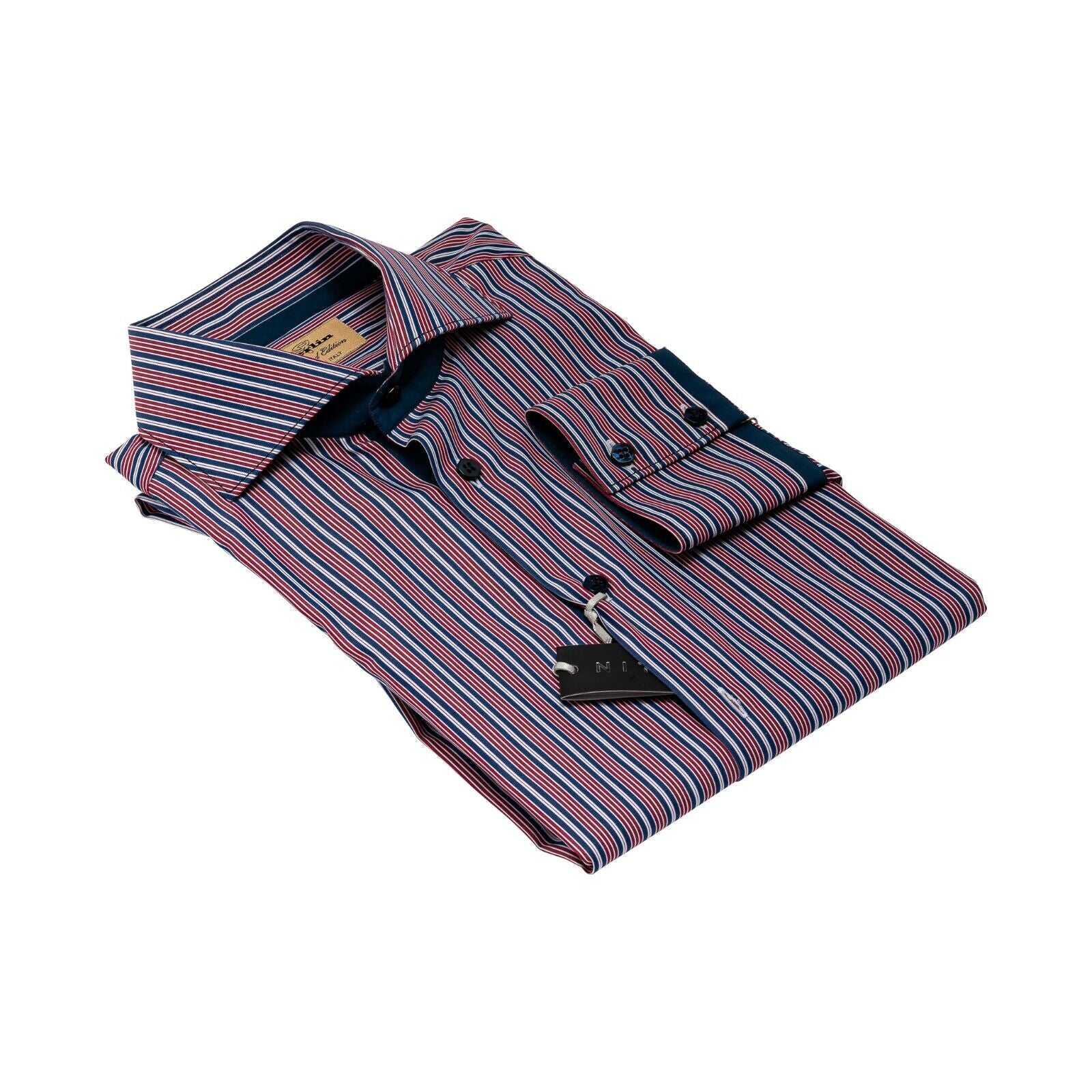 690$ LUXURY GERLIN Shirt Striped Blue / Red Cotton 16 - 41 5E BIJAN