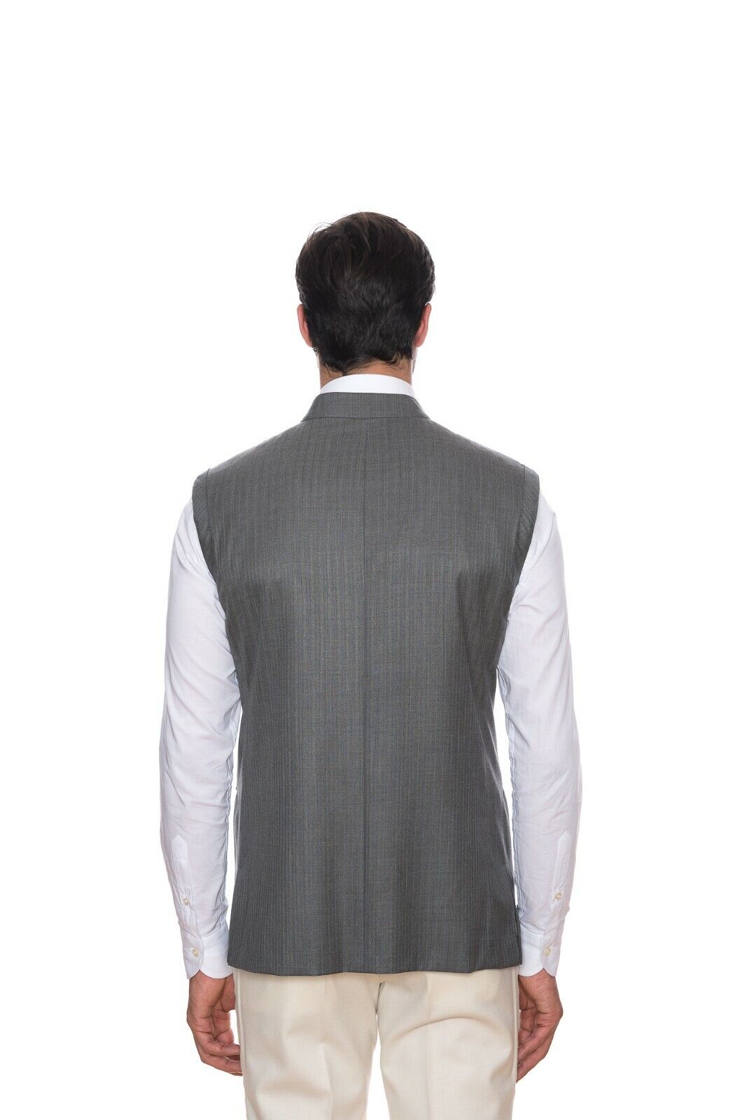 $7900 BIJAN Luxury Gray Wool Silk Nehru Jacket Hand-Sewn in Italy 38 US / 48 EU