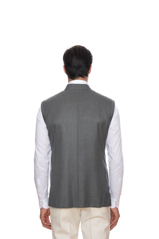 $7900 BIJAN Luxury Gray Wool Silk Nehru Jacket Hand-Sewn in Italy 38 US / 48 EU