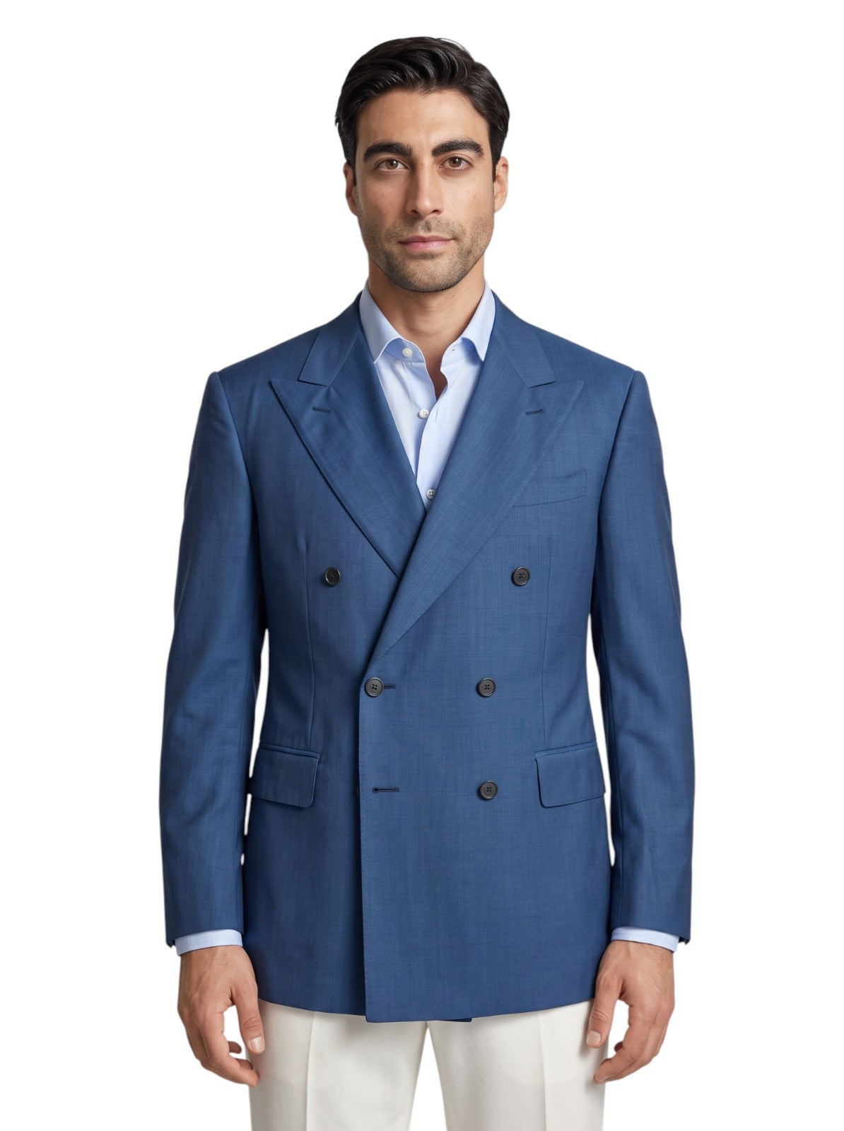 2100$ RAFFAELE CARUSO Blue Double Breasted Sport Coat 100% Silk Mill 40 US 50 IT