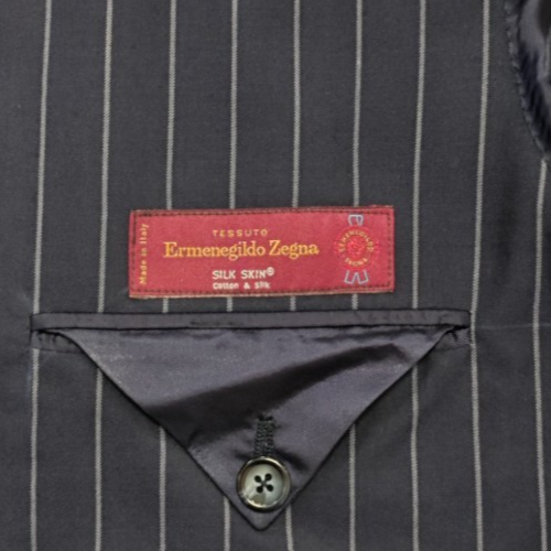 $1300 SARTORIA PATOS by SANTARELLI Suit Striped Blue ZEGNA SILK SKIN  / COTTON