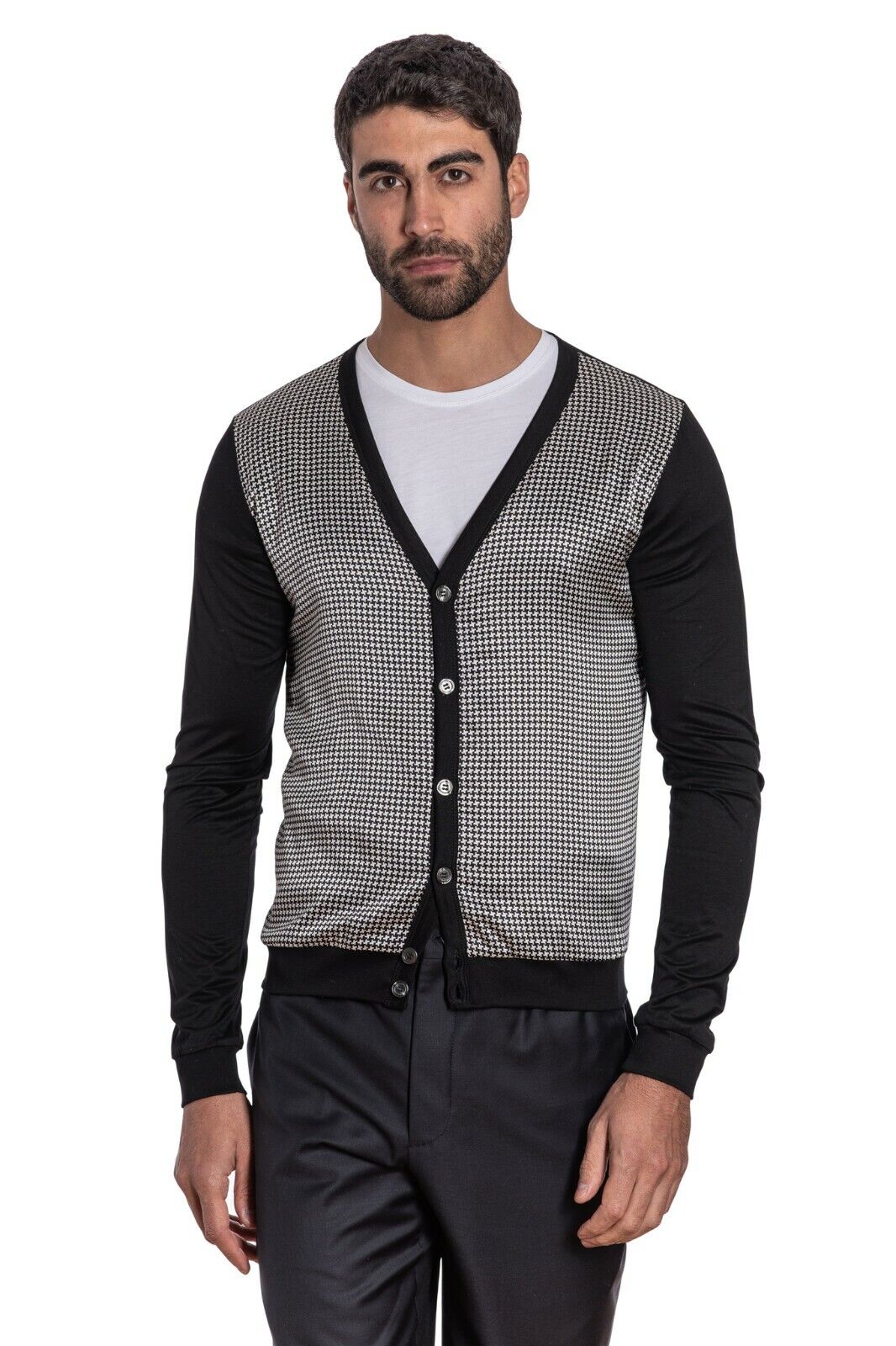1300$ GERLIN Cardigan Jacket Black 100% Silk / Cotton Lisle Sz M  BIJAN