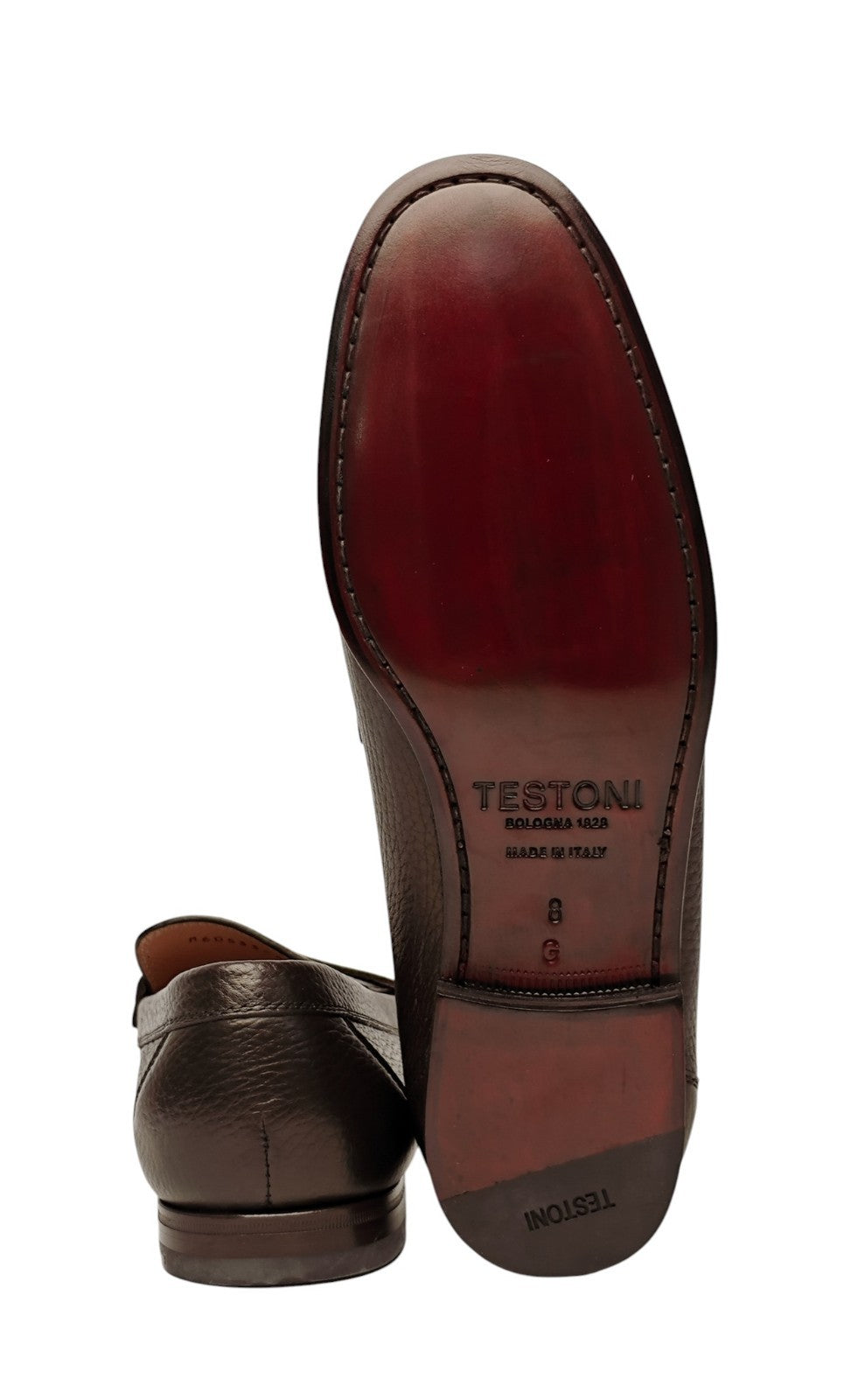 1250$ TESTONI "Piuma" Penny Loafer Shoes Deerskin Cigar 8 UK / 9 US / 42 IT