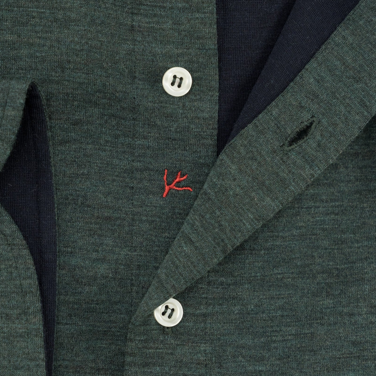 975$ ISAIA NAPOLI "Mix" Hand-Sewn Dress Shirt Green Wool Jersey 17.5 - 44